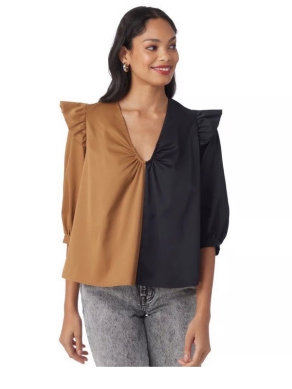 Crosby by Mollie Burch two tone flutter sleeve blouse